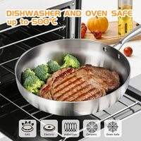 Poêle à frire en acier inoxydable de 12 pouces, compatible induction et four 500 ° F, Ustensiles de cuisine robustes compatibles lave-vaisselle