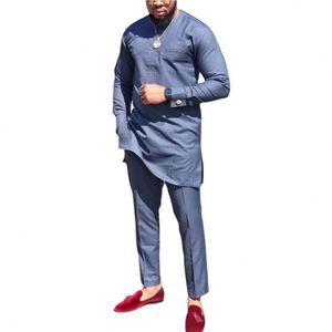 Vêtements africains simples pour hommes, tenue <span class=keywords><strong>2022</strong></span>, costume de gentleman de haute qualité, <span class=keywords><strong>chemise</strong></span> et pantalon, ensemble 2 pièces pour hommes - Product Image 1