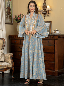 Vestido de noche largo para mujer, tipo túnica de malla, decorado con bordados y lentejuelas - Product Image 6