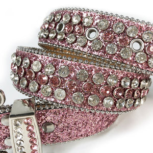 Cintura Personalizzata in Stile Western con Strass Rosa Brillante per Donne, Cintura in Pelle con Cristalli e Glitter - Product Image 4