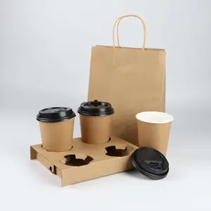 Descartável Leve Fora Suporte De Bandeja De Copo Para Bebidas Frias Quentes Kraft Suporte De Copo De Café Ondulado 1cup 2cup 4cup Carriers Cardboard