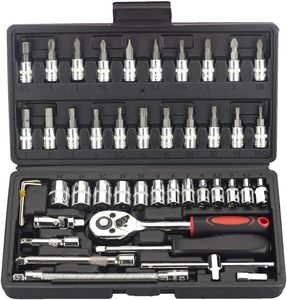 Ensemble d'outils de réparation automobile de 46 pièces, jeu de douilles de 1/4 pouce, outils de réparation automobile, clé à cliquet, clé dynamométrique, outils d'entretien automobile - Product Image 1