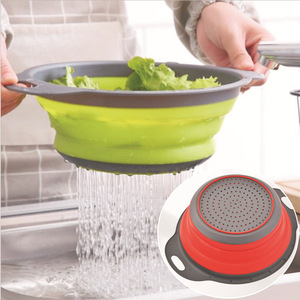 Panier de vidange rond pour évier de cuisine, multifonctionnel, pliable, en silicone, pour laver les fruits et légumes, avec poignée - Vente en gros - Product Image 4