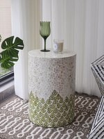 Table basse ronde moderne en bois massif avec plateau en marbre, design plage, durable, pour salon, mobilier de maison 2024
