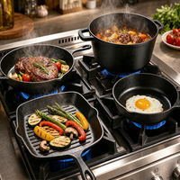 Ensemble de casseroles en fonte 5 pièces, poêle en fonte, plaque de cuisson et cocotte, ensemble de poêles en fonte antiadhésives pour la cuisine à domicile