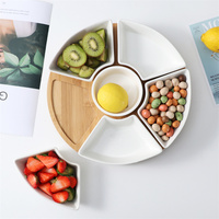 EXW prix maison hôtel utilisé Snack plateaux assiette plat 5 compartiments rond divisé écrou céramique écrou plat de service ensemble