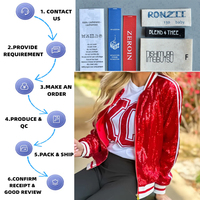 Blouson Bomber Personnalisé Entièrement Zippé à Paillettes, Tenue d'Équipe Scolaire, Blouson Varsity Rouge à Paillettes, Blouson Varsity à Paillettes