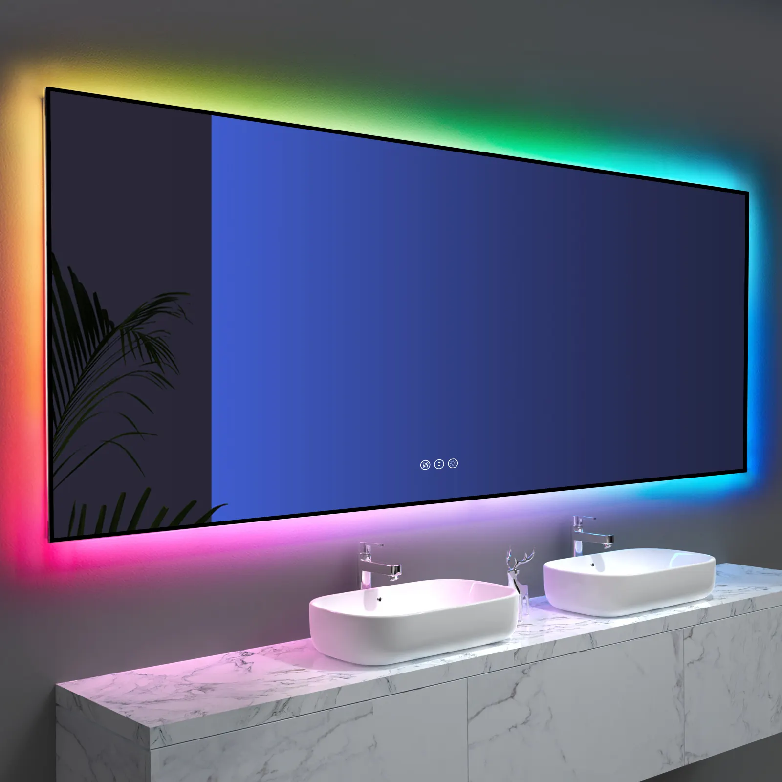 Nieuwe Rgb Kleurrijke Led Licht Spiegel Muur Mount Backlit Slimme Badkamer Spiegel Met Anti-Fog Dimbare Geheugenfunctie