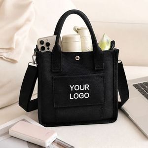 Sac à main en toile de couleur unie minimaliste prêt à être expédié, multi-poches, bandoulière, pour les trajets quotidiens - Product Image 1