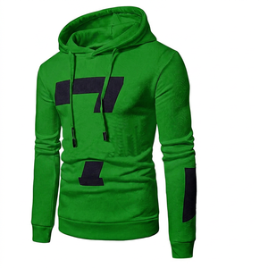 Men's Green Hooded Sweatshirt With Black Number 7 Print Slim Fit Casual Knitted Long Sleeve Autumn Wear - Product Image 1