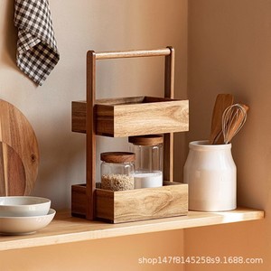 Étagère de rangement double couche en bois massif, organisateur de cuisine multifonctionnel, panier à fruits et collations sur comptoir, autoportant, minimaliste - Product Image 1