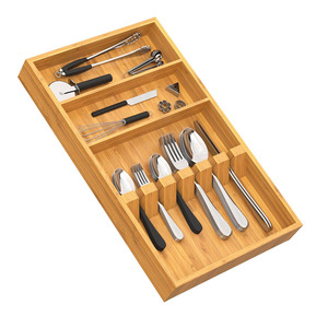 Bamboo <b>Drawer</b> Organizer With Dividers For Silverware And Utensils <b>Storage</b> Wooden <b>Box</b> Rectangular Eco Friendly 18L Capacity - Product Image 1