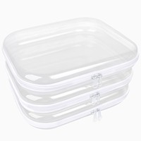 3PCS Pochettes transparentes à fermeture éclair côté dur en plastique à fermeture éclair Trousse à crayons Ensemble portable de rangement de voyage Organisateur Bins