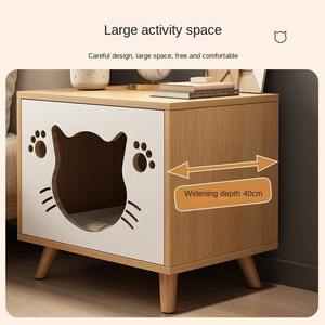 โต๊ะข้างเตียงทำจากไม้อเนกประสงค์พร้อมบ้านแมวและชั้นเก็บของสำหรับห้องนอนที่เป็นมิตรกับสัตว์เลี้ยงแบบกำหนดเอง - Product Image 5