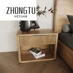 Modern 1-Drawer Oak Wooden Bedside Table <strong>Mirrored</strong> Finish Wide <strong>Nightstands</strong> for Home Hotel Nordic Style Foldable Design for Living - Product Image 2