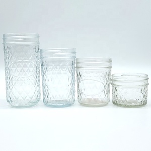 Usine en gros pleine taille 8 oz 16 oz pot de confiture de miel Transparent cornichon <span class=keywords><strong>caviar</strong></span> pot en verre vide large bouche Mason pot avec couvercle - Product Image 1