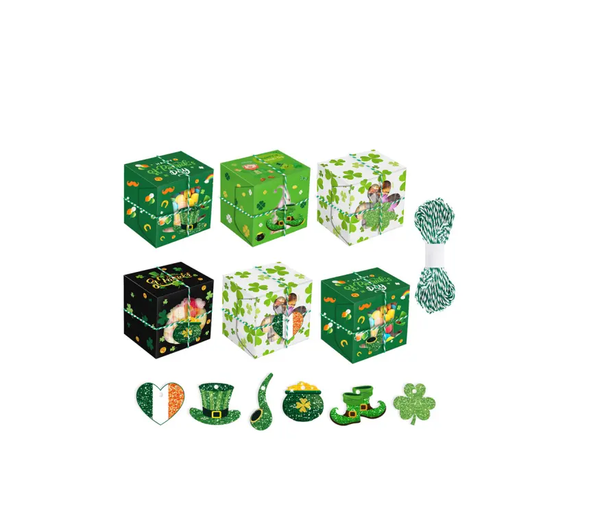 Xindeli HZ006-K St. Patrick's Day Party Paper Boxes with Window Gift Box Green Clover Design Party Decor for Candy Cookie