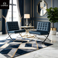 Fauteuil Barcelona, canapé lounge individuel, style nordique minimaliste, pour hôtel, salon, chambre modèle, en cuir et tissu, design de créateur, fauteuil en métal