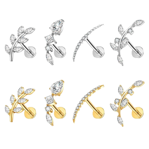 Bijoux de corps en titane ASTM F136 pour <span class=keywords><strong>piercing</strong></span>, unisexe, hypoallergénique, pour mariage et fête, pour tragus, cartilage et conque, à dos plat - Product Image 2