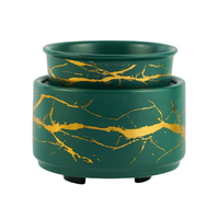 Chauffe-bougie électrique TAYYI en céramique vert mat avec bordure dorée, aromathérapie de table, écologique, très parfumé, fait main, multi-prises