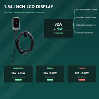 Cargador Portátil para Vehículos Eléctricos Tipo 2, Conexión Directa, Sin Instalación, Pantalla LCD, IP67, Corriente Ajustable, Cable de 4m, Enchufe UK, Schuko, AU, Suizo
