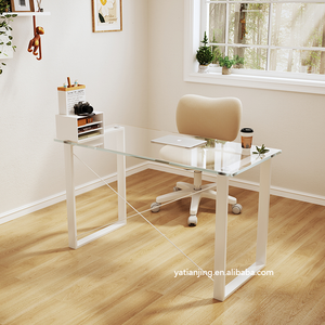 Escritorio de vidrio <span class=keywords><strong>templado</strong></span> moderno de fábrica de Foshan, muebles de oficina de vidrio de acero inoxidable con cajón, <span class=keywords><strong>mesa</strong></span> de <span class=keywords><strong>estudio</strong></span> para adultos - Product Image 3