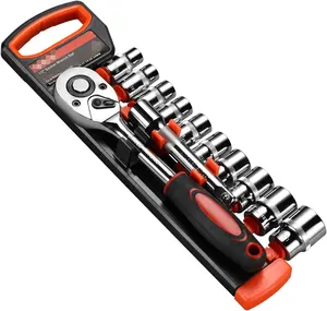 12pcs 1/2 Inch Ratchet Socket Wrench Set, Drive Socket Set with 10 Sockets and 2 Way Quick Released Ratchet