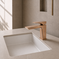 Robinet de lavabo carré or rose à levier unique, à poser sur le comptoir, avec cartouche céramique, garantie 5 ans, pour salle de bain moderne