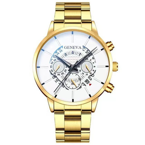 Orologi Classici di Lusso in Lega Dorata con Cinturino in Pelle GENEVA, Orologio da Polso con Data e Calendario, Set di Orologi al Quarzo e Bracciali per Uomo - Product Image 2