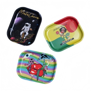 Smoking Custom Logo 18*14CM Tinplate Smoking Tin Metal <b>Herb</b> Rolling Tray Tin Metal Tray - Product Image 2