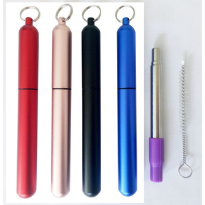 Juego de pajitas telescópicas de aleación de aluminio de 14 mm de diámetro, reutilizables, portátiles para viaje, con cepillo de limpieza y estuche de almacenamiento - Product Image 1