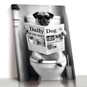 Tableau mural en toile amusant avec Pug pour <span class=keywords><strong>la</strong></span> salle de bain, noir et blanc, décoration intérieure, échantillons OEM ODM prêts en moins d'une journée - Product Image 1