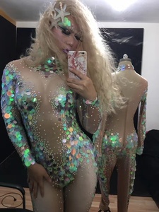 Sexy sirena Performance Costume Cosplay danza body strass paillettes tuta intera donna Performance sul palco tuta - Product Image 4