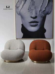 Fauteuil lounge moderne Marilyn en velours, chaise de salon moderne, siège en mousse souple, fauteuil rond blanc pour meubles de maison - Product Image 4
