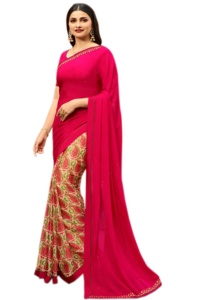 Ethnic Garment Silk Luxury Indian Designer Stone Work Lace Border Two Color Saris Blouse for Wedding Party Wear Women - Product Image 3