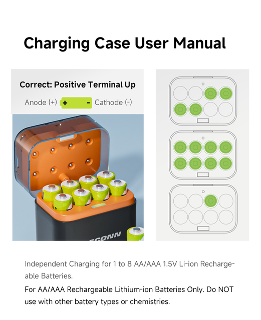 Portable 4 Slot/8 Slot AA AAA 1.5V Li-ion Battery Charger Case Independent Charging Smart Protection Battery Box Microphone