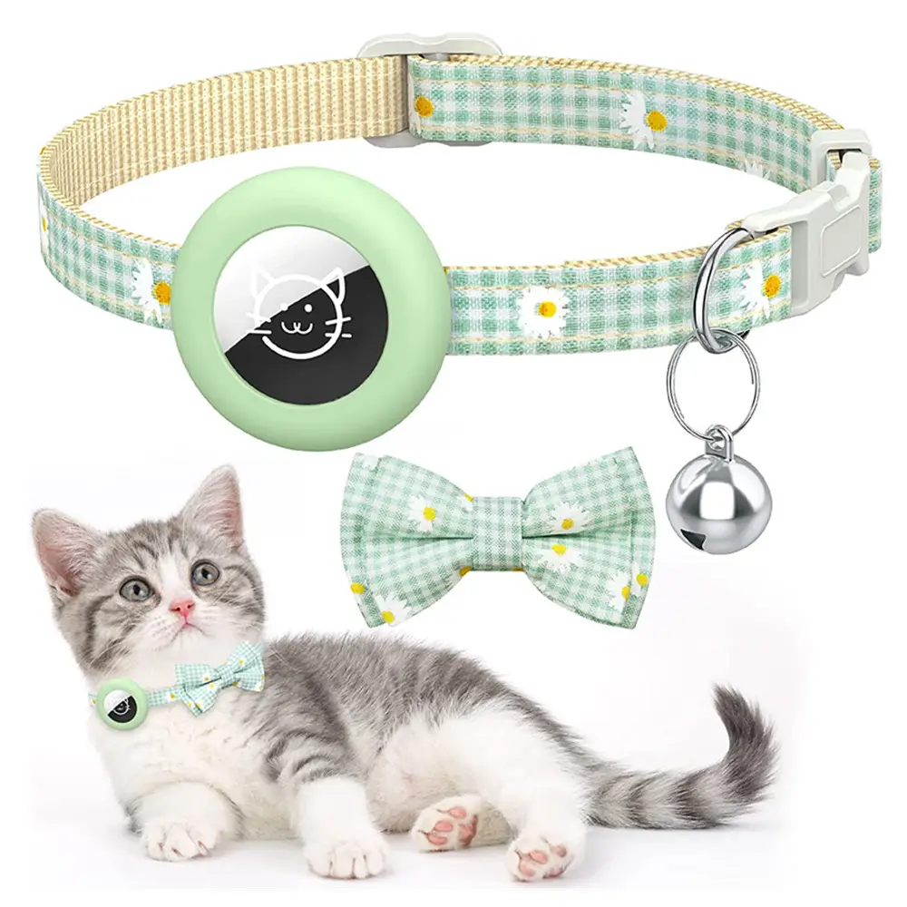 도매 애완 동물 칼라 격자 무늬 인쇄 나비 매듭 강아지 고양이 칼라 종소리 야외 제품 액세서리 제조 업체