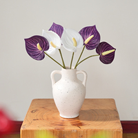 3 Pièces de Fleurs Artificielles d'Anthurium Modernes de Haute Qualité, 27 cm, en PU, Toucher Réel, Faites à la Main, Dégradé Vert Bourgogne, Fête des Mères