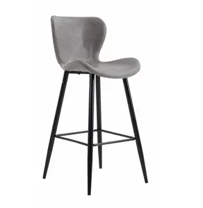 Chrome And Black Synthetic Leather Coated Painting Leg Bar Stool Dining Chair