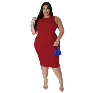 N7798 moda <span class=keywords><strong>donna</strong></span> <span class=keywords><strong>taglie</strong></span> forti europee e americane Casual tinta unita primavera estate nuovo abito senza maniche - Product Image 6