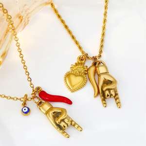 FYファッションジュエリーDIYステンレス鋼ロープチェーン邪眼ハンドホーンハートチャームグッドラッキーイタリアンお守りペンダントネックレス - Product Image 1