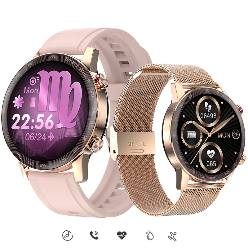 AK25 akıllı saat BT çağrı 1.28 inç IP67 su geçirmez kadın regl kadın bayanlar sağlık spor izci Smartwatch