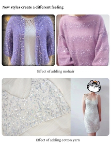 Filato di <span class=keywords><strong>Cotone</strong></span> con Perline 50g, 3mm+6mm, Filato di <span class=keywords><strong>Cotone</strong></span> Pettinato con Paillettes Fantasia per Lavoro a Maglia - Product Image 6