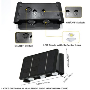 ไฟติดผนังพลังงานแสงอาทิตย์ LED ความสว่างสูง รุ่นใหม่ 2/3/4/5/6 ดวง  กันน้ำ IP65 สำหรับสวนและระเบียง - Product Image 5