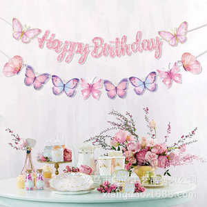 Set di striscioni personalizzati a tema per feste: sirena, dinosauro, farfalla, animali della giungla, ghirlanda di bandierine, striscione di buon compleanno con personaggi - Product Image 4