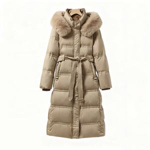 Veste <span class=keywords><strong>longue</strong></span> d'hiver épaisse en duvet de canard blanc pour <span class=keywords><strong>femme</strong></span> Boying 2025, mi-<span class=keywords><strong>longue</strong></span>, au-dessus du genou, cintrée à la <span class=keywords><strong>taille</strong></span>, coupe ajustée, à capuche, respirante, ODM - Product Image 4