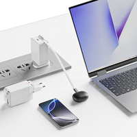 Chargeur rapide PD 65W avec câble USB C rétractable intégré, adaptateur secteur tout-en-un pour téléphones, tablettes, ordinateurs portables