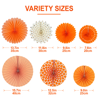 Vente en gros de fournitures de fête de Thanksgiving de mariage d'anniversaire orange 7 pièces ventilateur en papier de soie ventilateurs suspendus décoration de fête