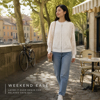 Blouson Bomber Femme Personnalisé en Dentelle OEM ODM Marque Privée, Veste Zippée à Manches Longues avec Bordure Côtelée et Dentelle Transparente pour le Bureau et les Trajets Quotidien