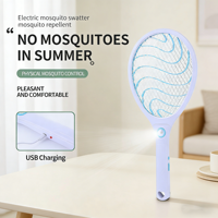 Raquette anti-moustiques haut de gamme à 3 couches, grande maille, rechargeable par USB avec lumière LED pour la maison et l'extérieur